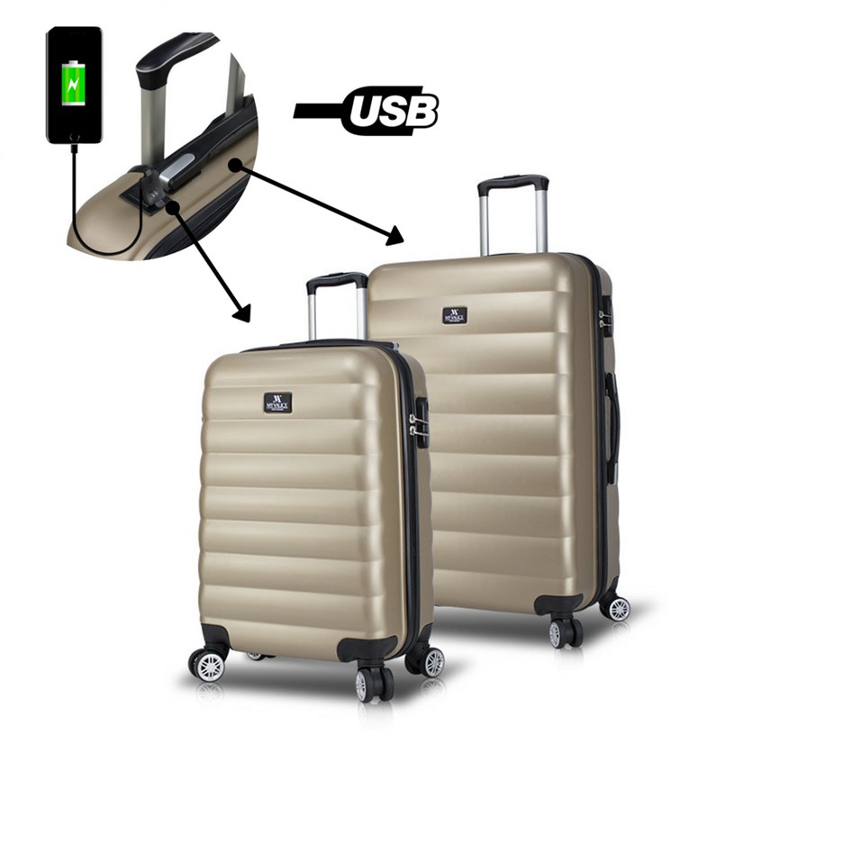 My Valice Smart Bag Colors Usb Şarj Girişli 2'li Valiz Seti (Kabin ve Orta) Gold