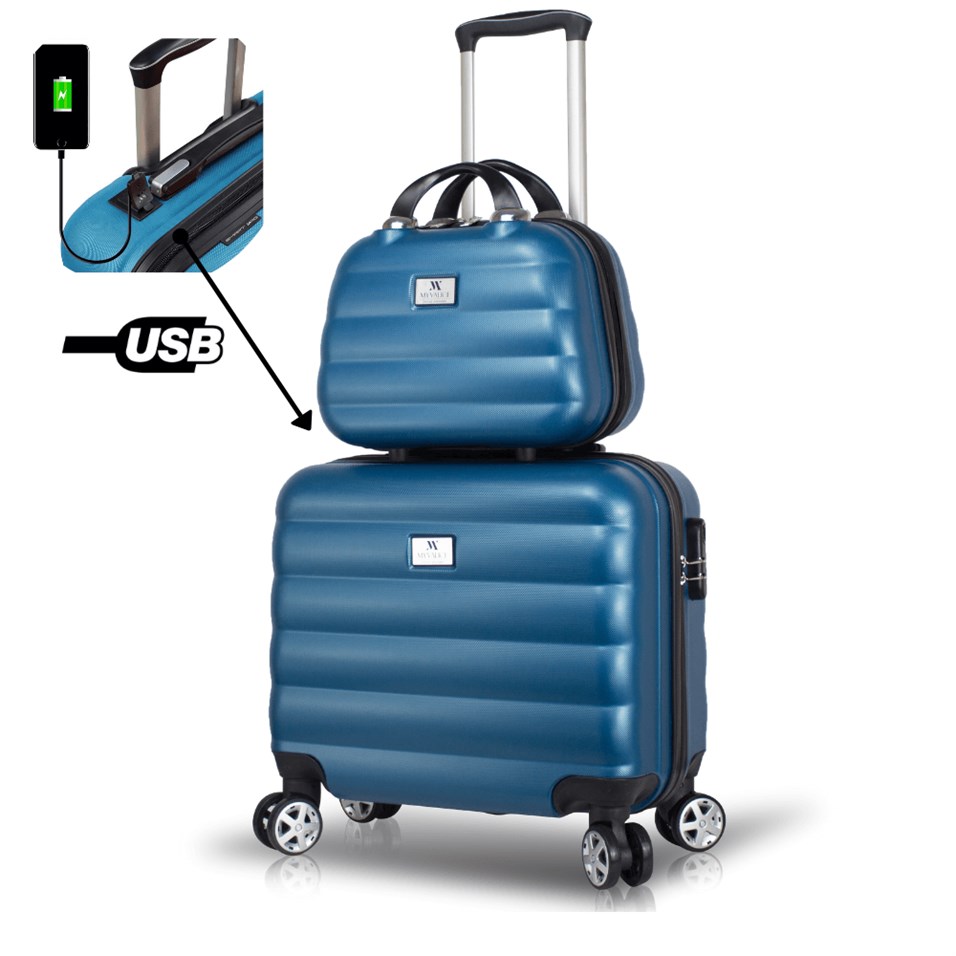 My Valice Smart Bag Colors Usb Şarj Girişli 2'li Valiz Seti (Pilot ve Makyaj) Petrol Mavi