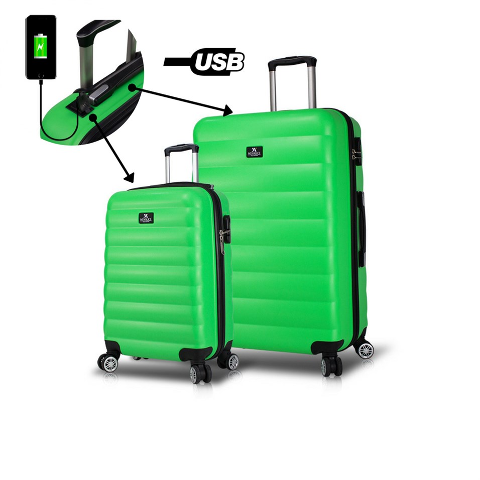 My Valice Smart Bag Colors Usb Şarj Girişli 2'li Valiz Seti (Kabin ve Büyük) Yeşil