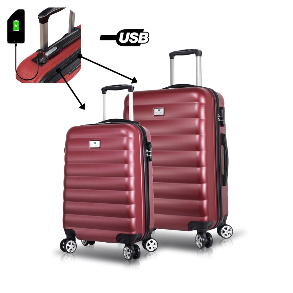 My Valice Smart Bag Colors Usb Şarj Girişli 2'li Valiz Seti (Kabin ve Büyük) Bordo