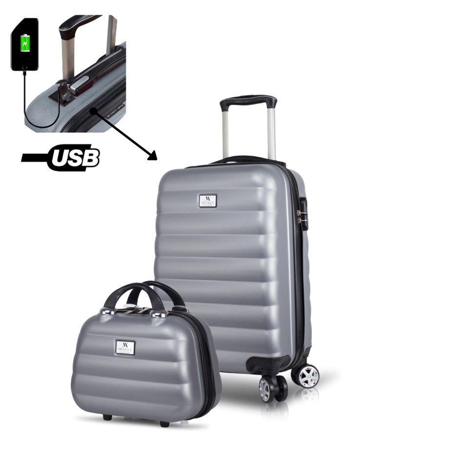 My Valice Smart Bag Colors Usb Şarj Girişli 2'li Valiz Seti (Kabin ve Makyaj) Gri