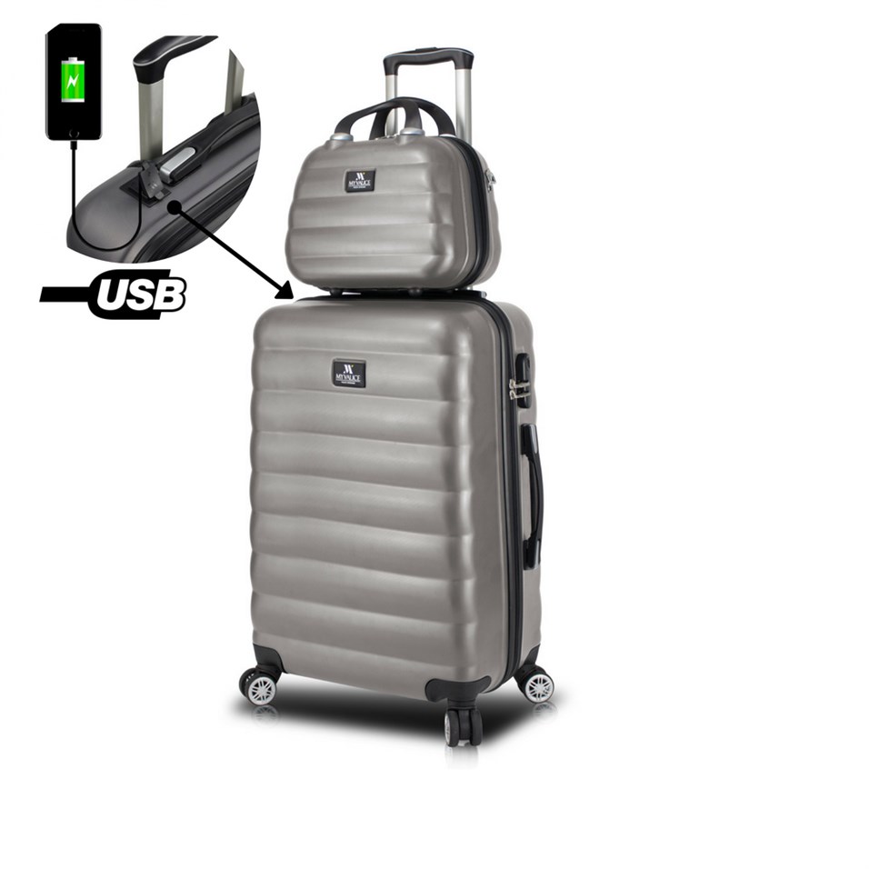 My Valice Smart Bag Colors Usb Şarj Girişli 2'li Valiz Seti (Orta ve Makyaj) Antrasit