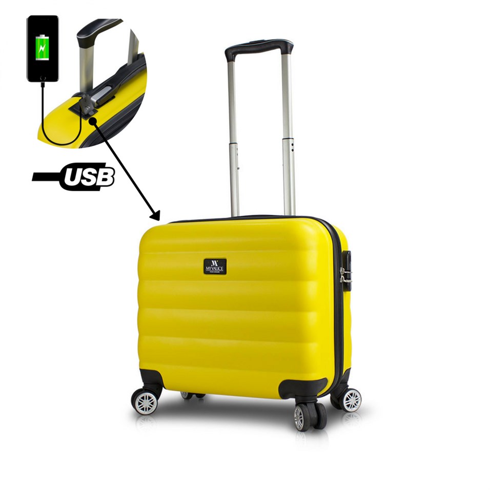 My Valice Smart Bag Colors Usb Şarj Girişli Hostes Pilot Boy Valiz Sarı