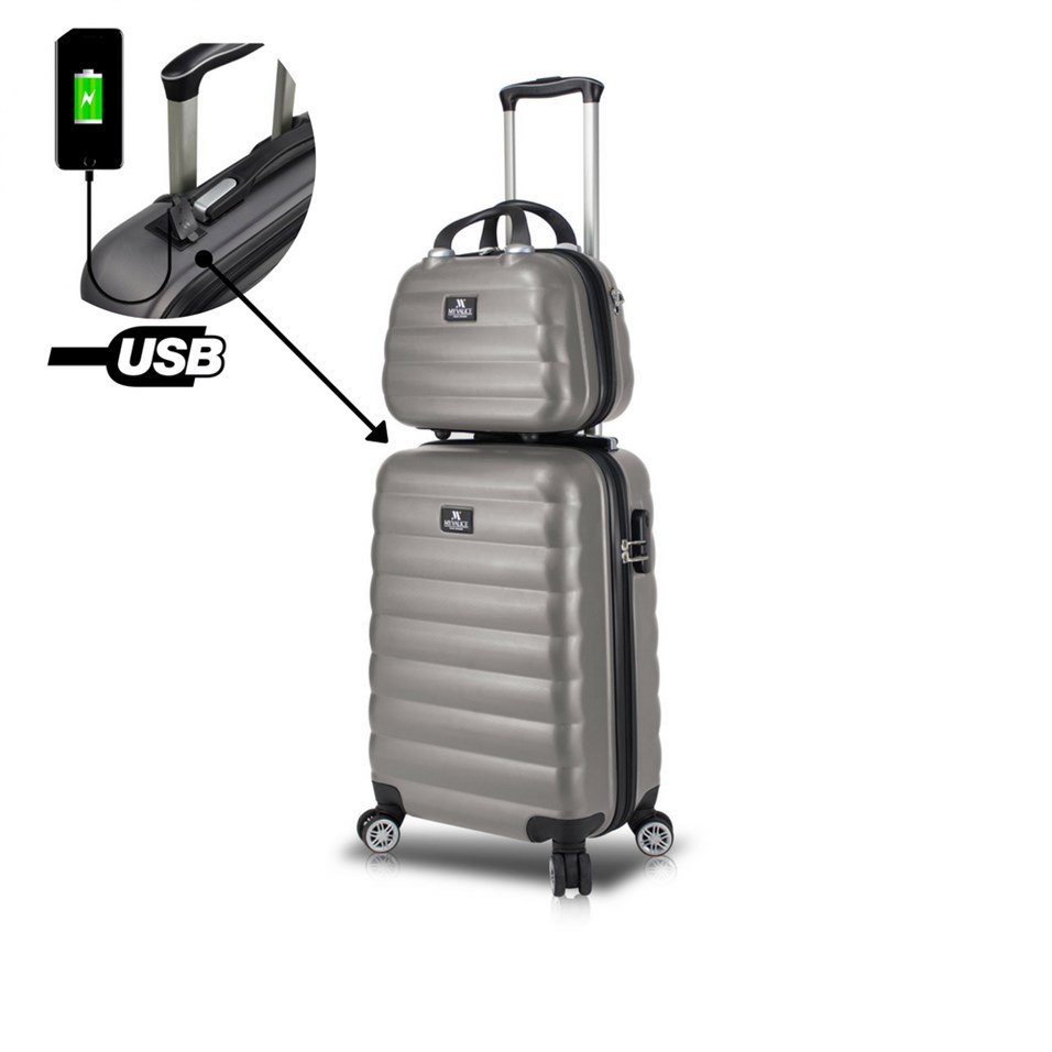My Valice Smart Bag Colors Usb Şarj Girişli 2'li Valiz Seti (Kabin ve Makyaj) Antrasit