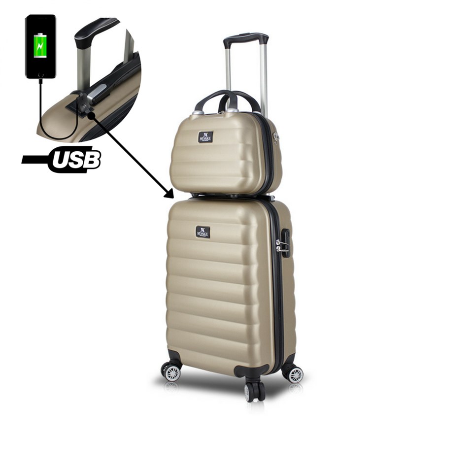 My Valice Smart Bag Colors Usb Şarj Girişli 2'li Valiz Seti (Kabin ve Makyaj) Gold