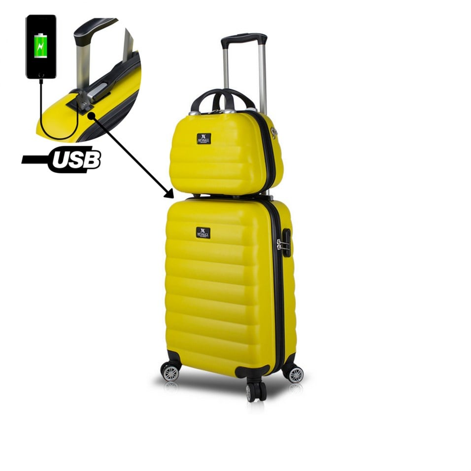 My Valice Smart Bag Colors Usb Şarj Girişli 2'li Valiz Seti (Kabin ve Makyaj) Sarı