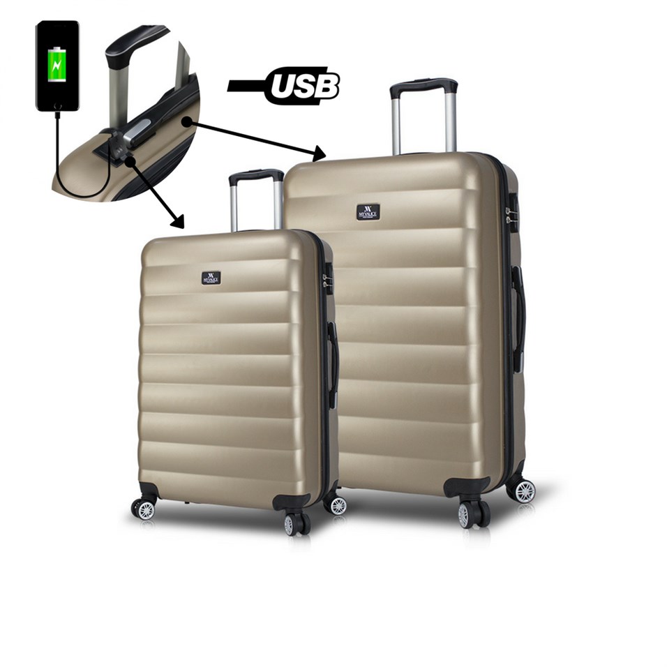 My Valice Smart Bag Colors Usb Şarj Girişli 2'li Valiz Seti (Büyük ve Orta) Gold