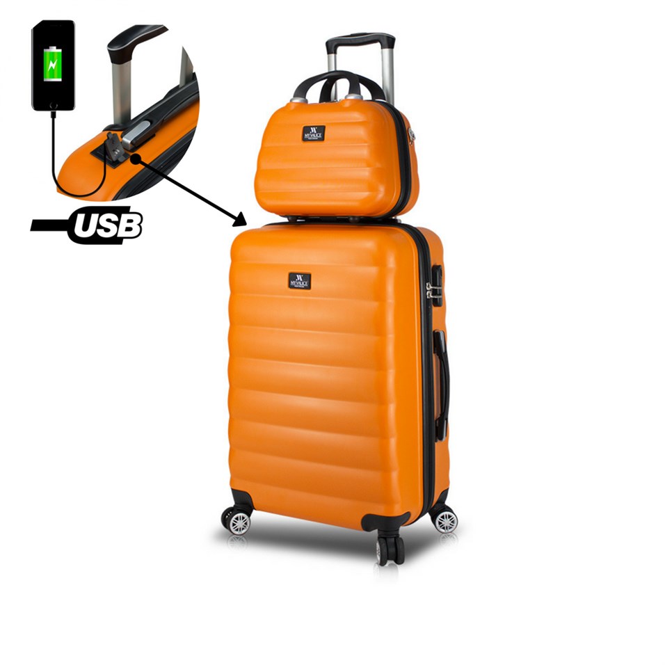 My Valice Smart Bag Colors Usb Şarj Girişli 2'li Valiz Seti (Orta ve Makyaj) Turuncu