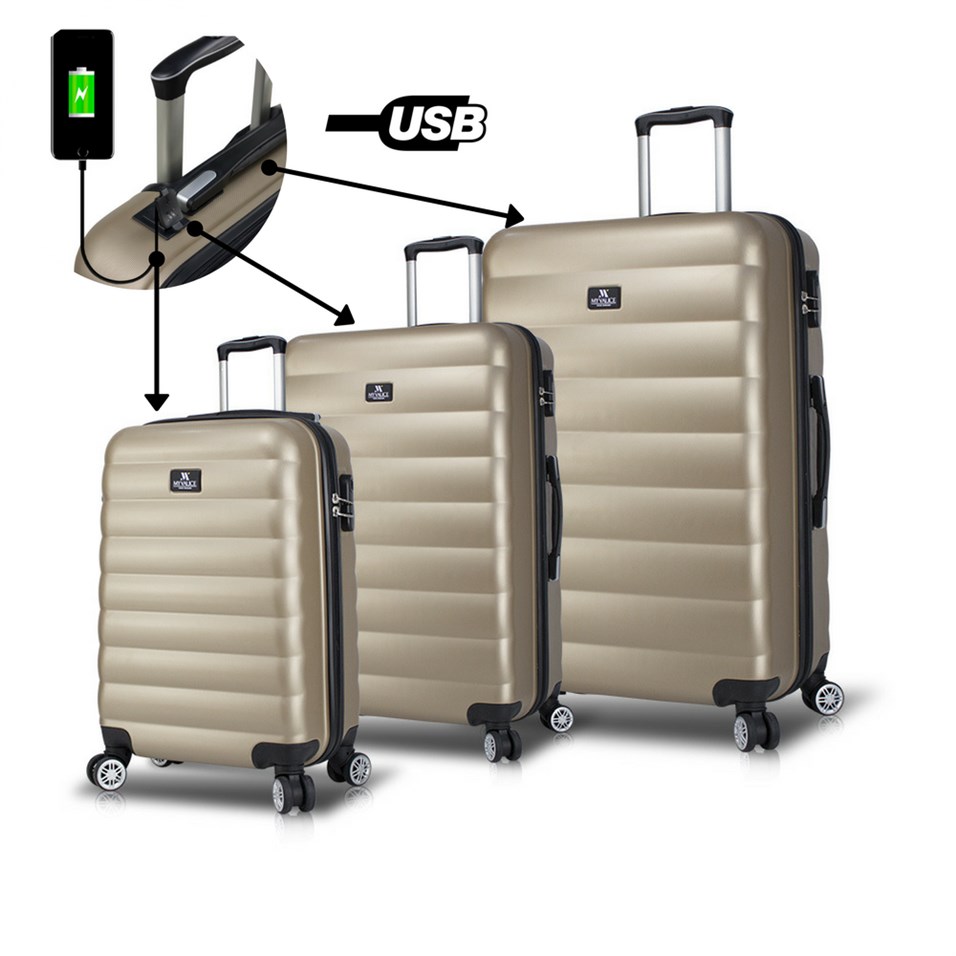 My Valice Smart Bag Colors Usb Şarj Girişli 3'lü Valiz Seti Gold