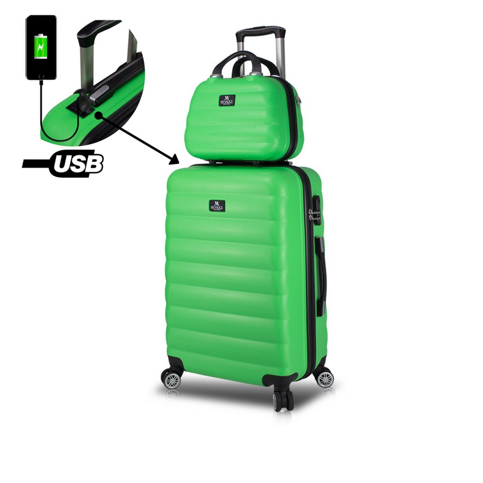 My Valice Smart Bag Colors Usb Şarj Girişli 2'li Valiz Seti (Orta ve Makyaj) Yeşil