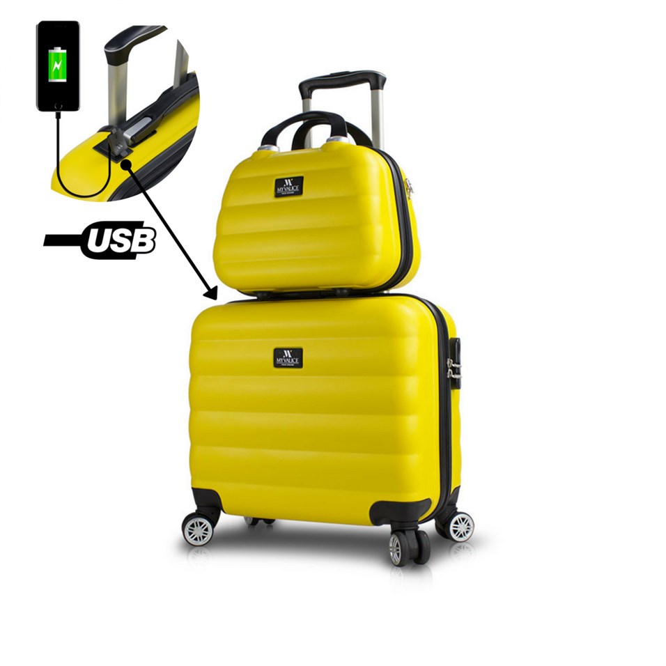 My Valice Smart Bag Colors Usb Şarj Girişli 2'li Valiz Seti (Pilot ve Makyaj) Sarı