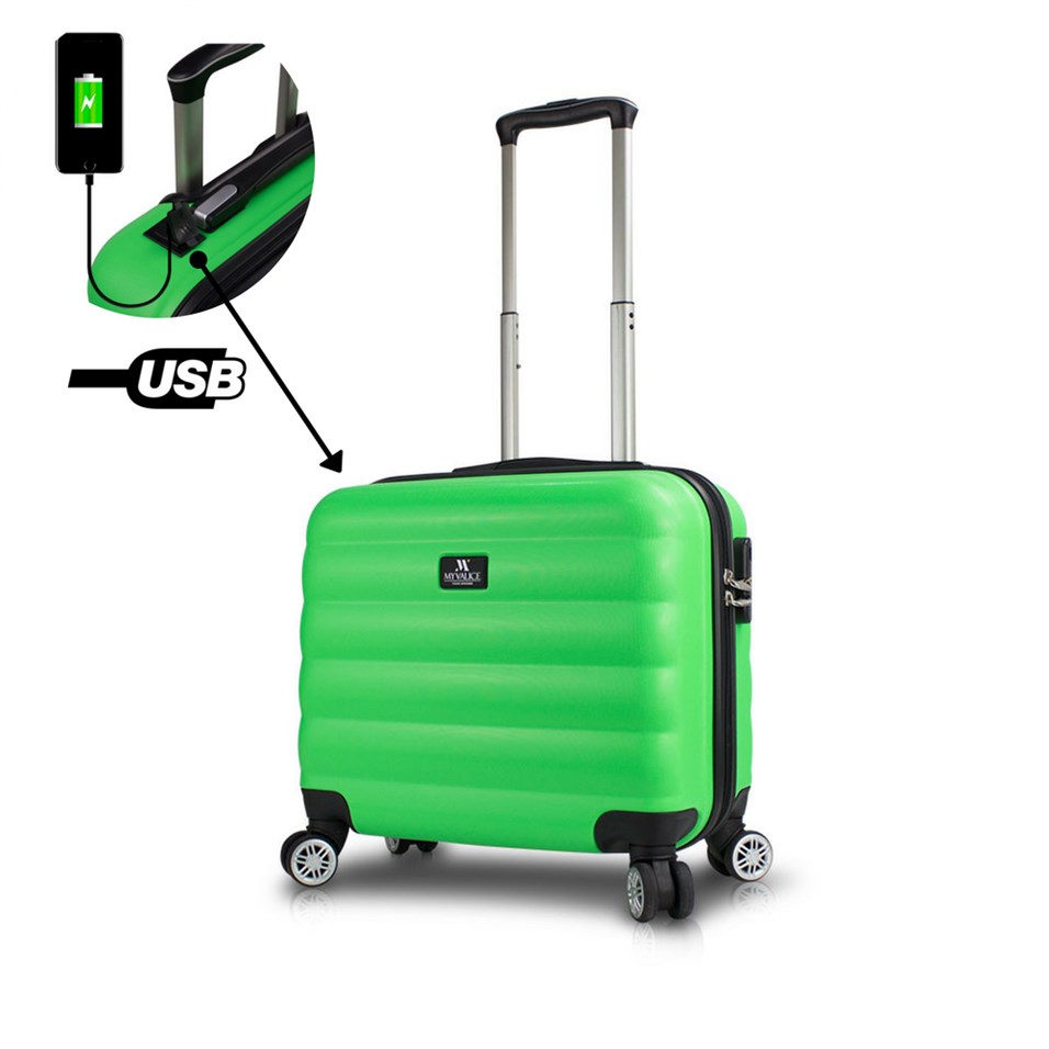 My Valice Smart Bag Colors Usb Şarj Girişli Hostes Pilot Boy Valiz Yeşil