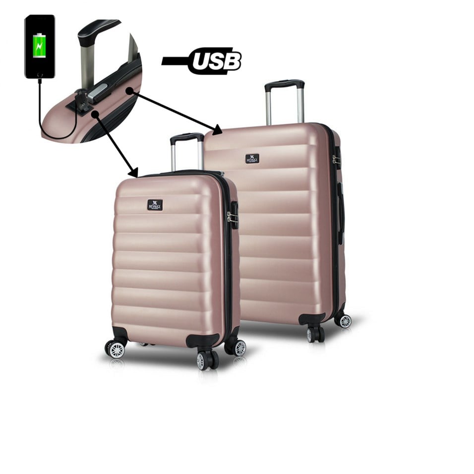 My Valice Smart Bag Colors Usb Şarj Girişli 2'li Valiz Seti (Kabin ve Orta) Rose