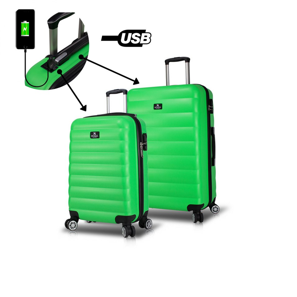 My Valice Smart Bag Colors Usb Şarj Girişli 2'li Valiz Seti (Kabin ve Orta) Yeşil