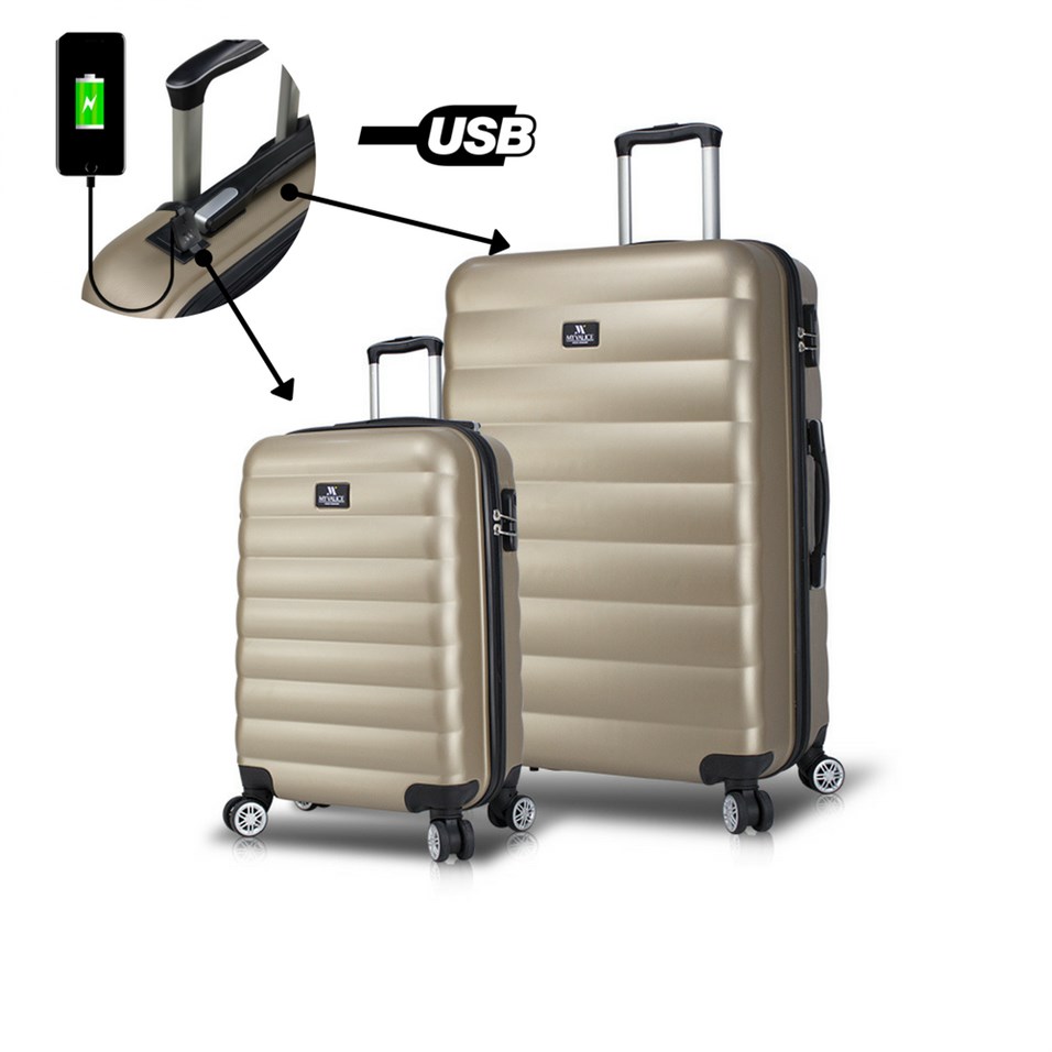 My Valice Smart Bag Colors Usb Şarj Girişli 2'li Valiz Seti (Kabin ve Büyük) Gold