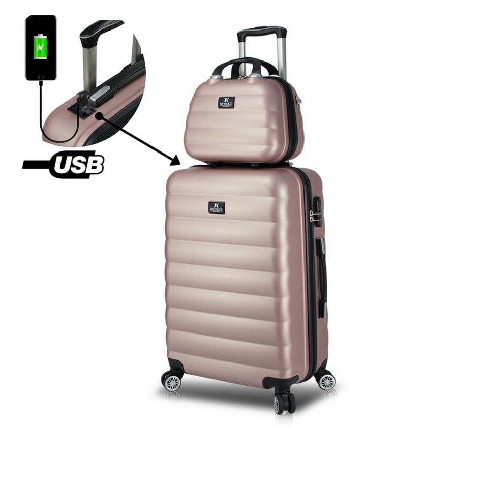 My Valice Smart Bag Colors Usb Şarj Girişli 2'li Valiz Seti (Orta ve Makyaj) Rose