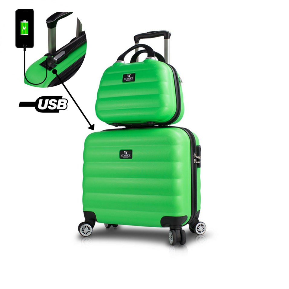 My Valice Smart Bag Colors Usb Şarj Girişli 2'li Valiz Seti (Pilot ve Makyaj) Yeşil