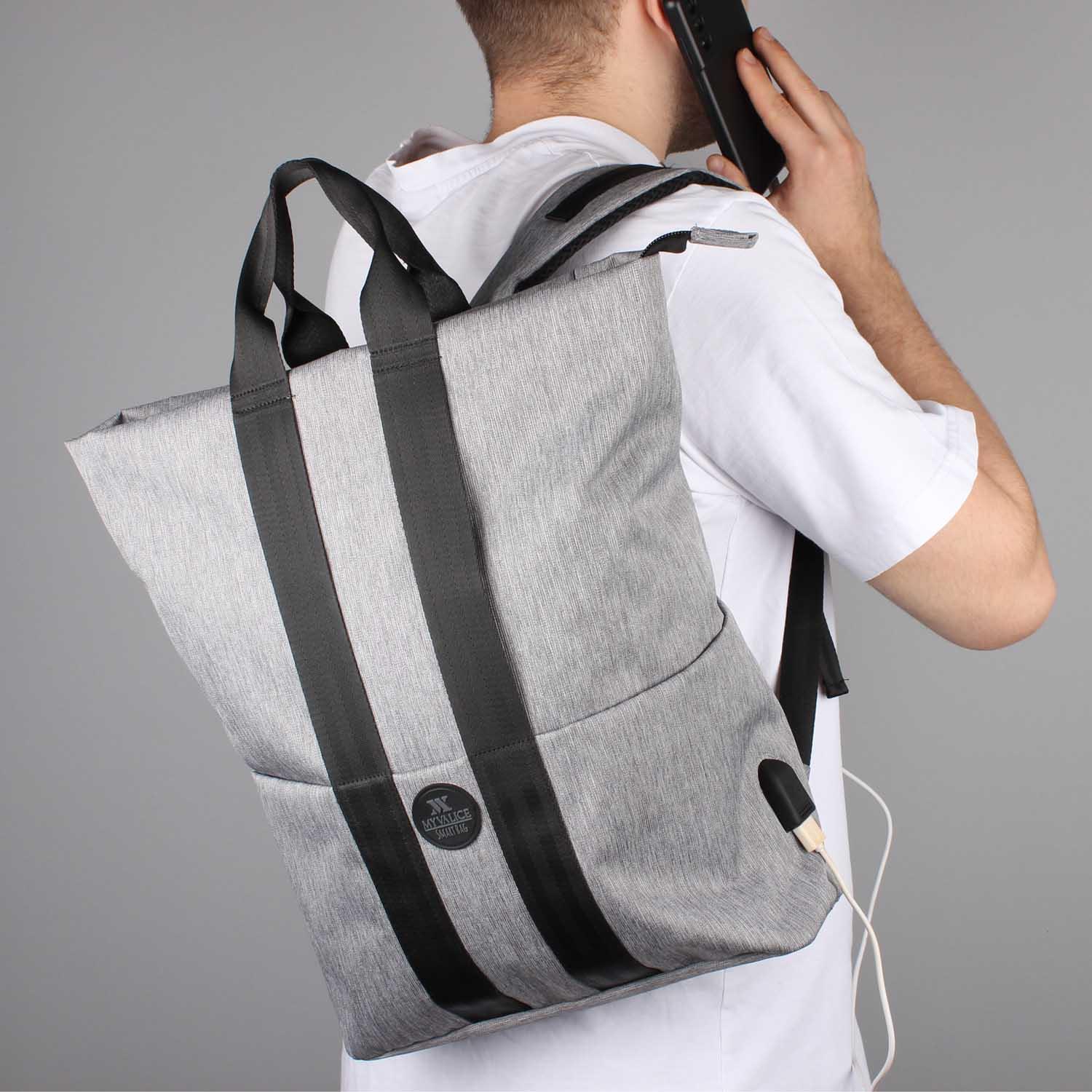 My Valice Smart Bag Elegant Usb Şarj Girişli Laptop Bölmeli Notebook Sırt Çantası Gri