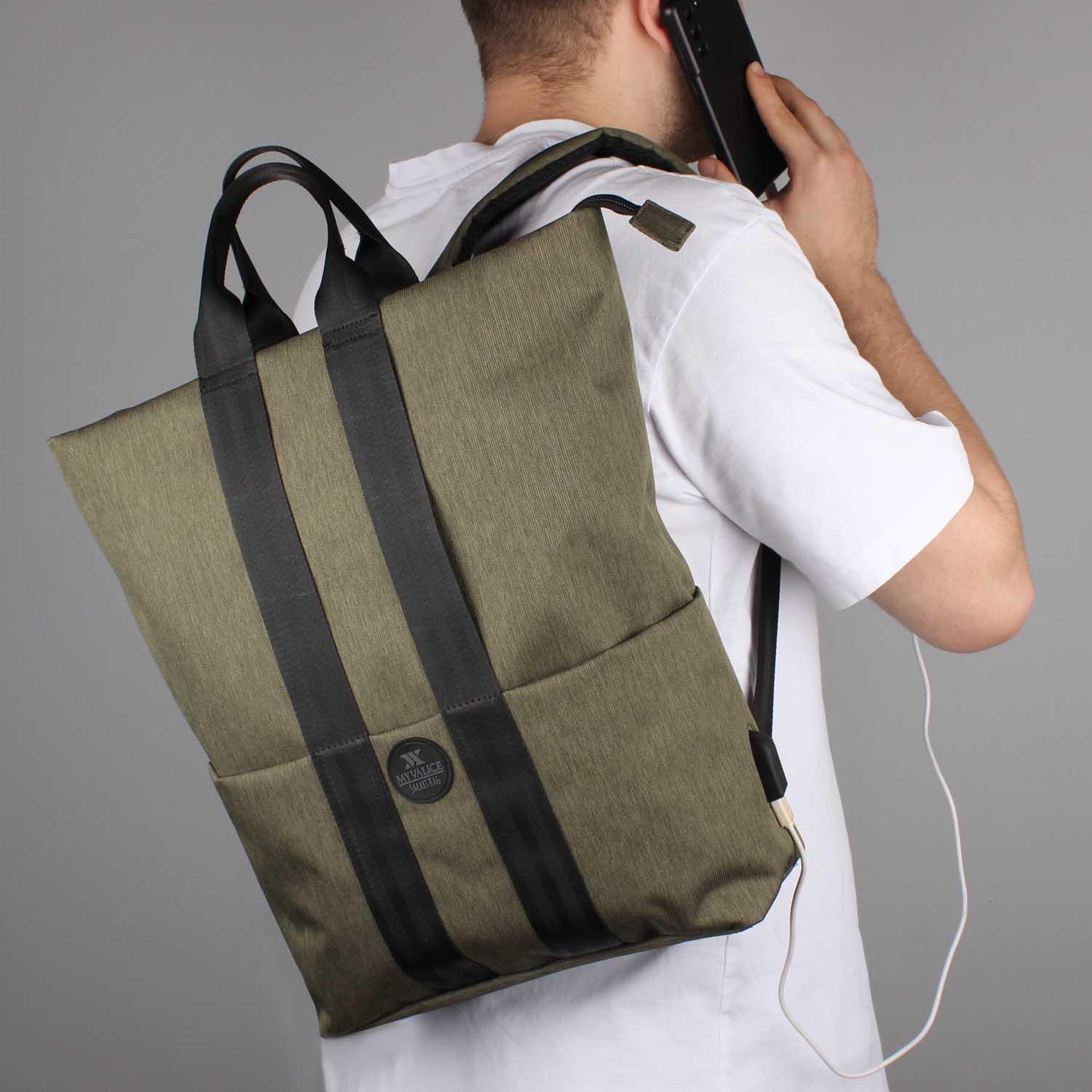 My Valice Smart Bag Elegant Usb Şarj Girişli Laptop Bölmeli Notebook Sırt Çantası Haki