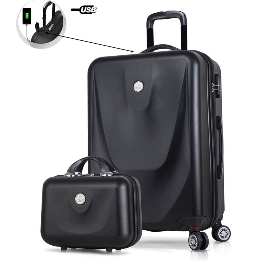 My Valice Smart Bag Energy Usb Şarj Girişli 2'li Valiz Seti (Orta ve Makyaj) Siyah
