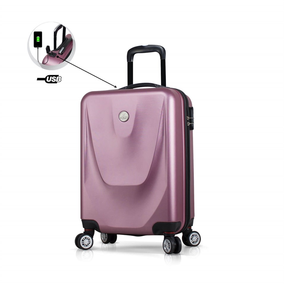 My Valice Smart Bag Energy Usb Şarj Girişli Küçük Kabin Boy Abs Valiz Rose