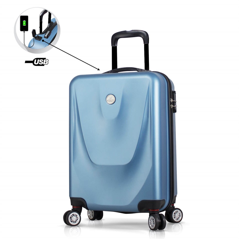 My Valice Smart Bag Energy Usb Şarj Girişli Küçük Kabin Boy Abs Valiz Mavi