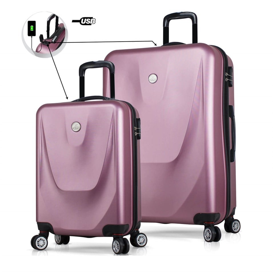 My Valice Smart Bag Energy Usb Şarj Girişli 2'li Valiz Seti (Kabin ve Büyük) Rose