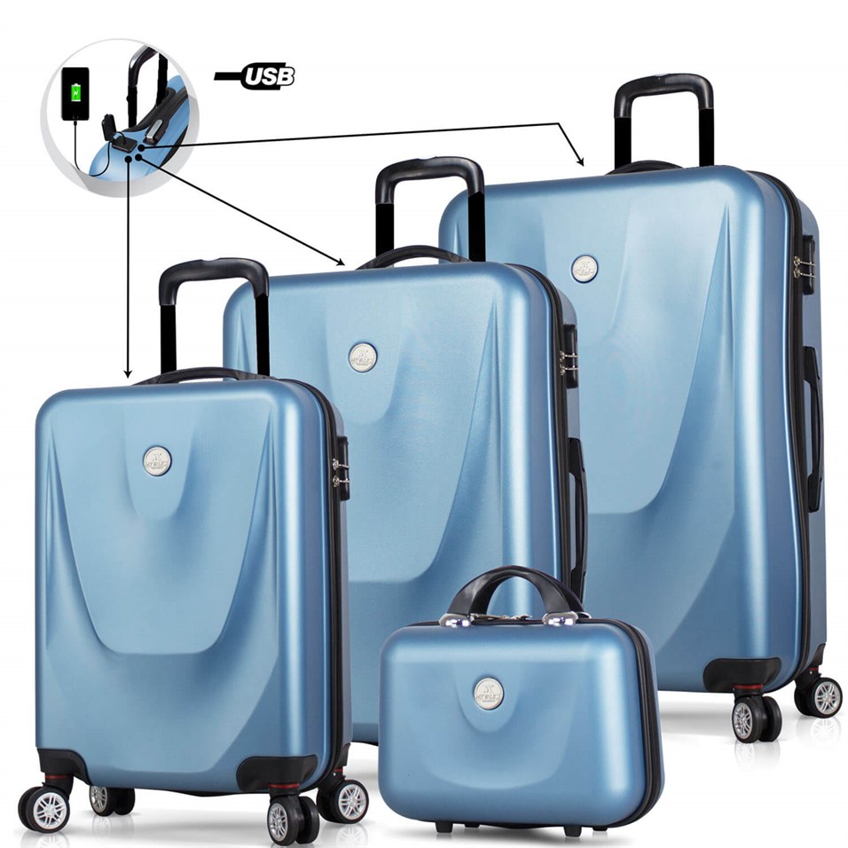 My Valice Smart Bag Energy Usb Şarj Girişli 4'lü Valiz Seti (Travel Set) Mavi