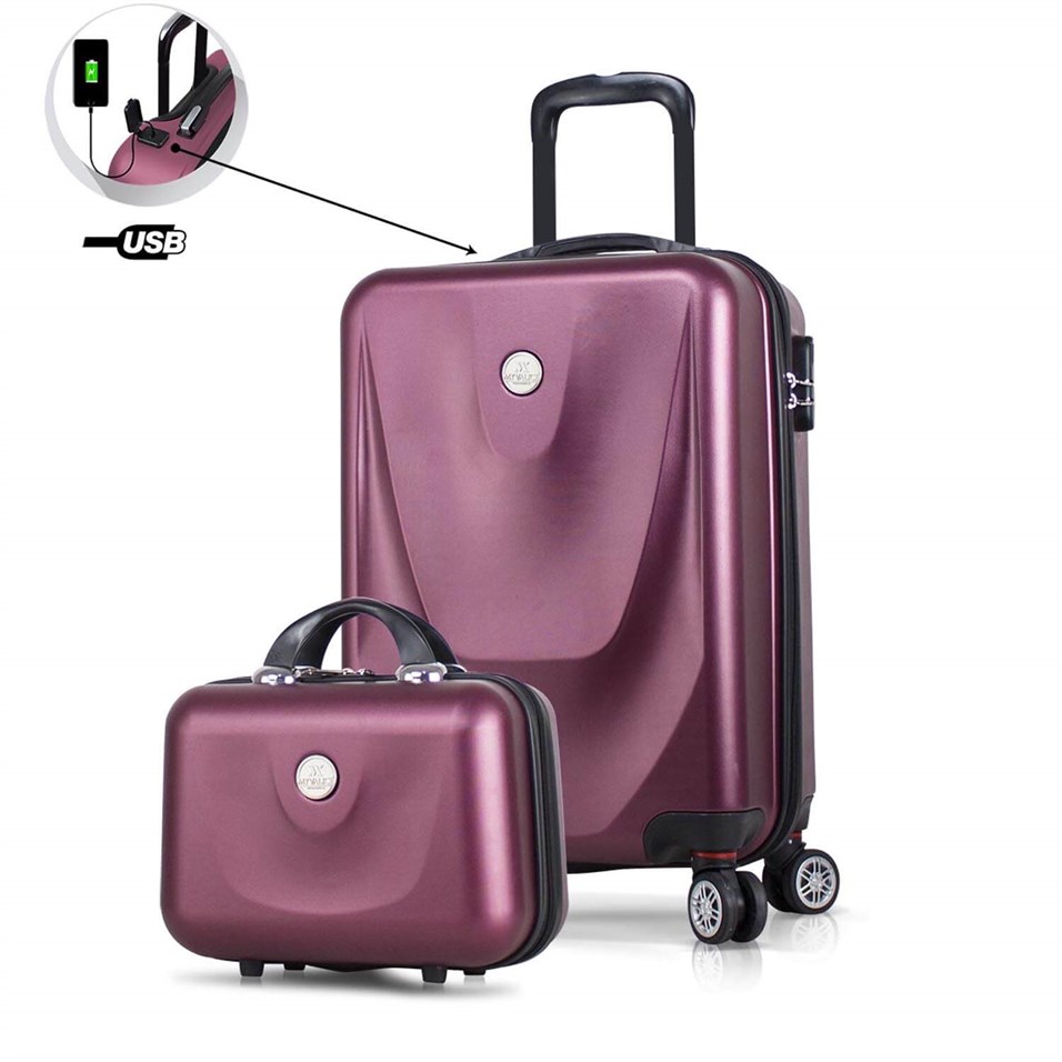 My Valice Smart Bag Energy Usb Şarj Girişli 2'li Valiz Seti (Kabin ve Makyaj) Bordo
