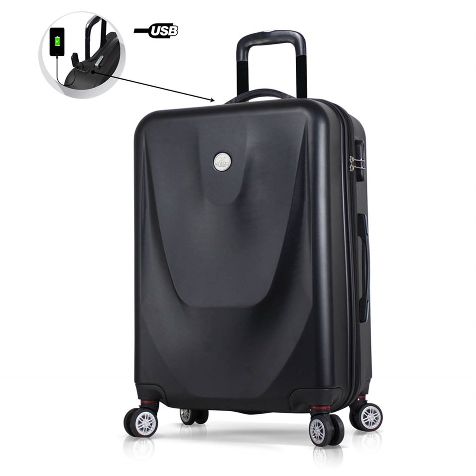 My Valice Smart Bag Energy Usb Şarj Girişli Orta Boy Abs Valiz Siyah