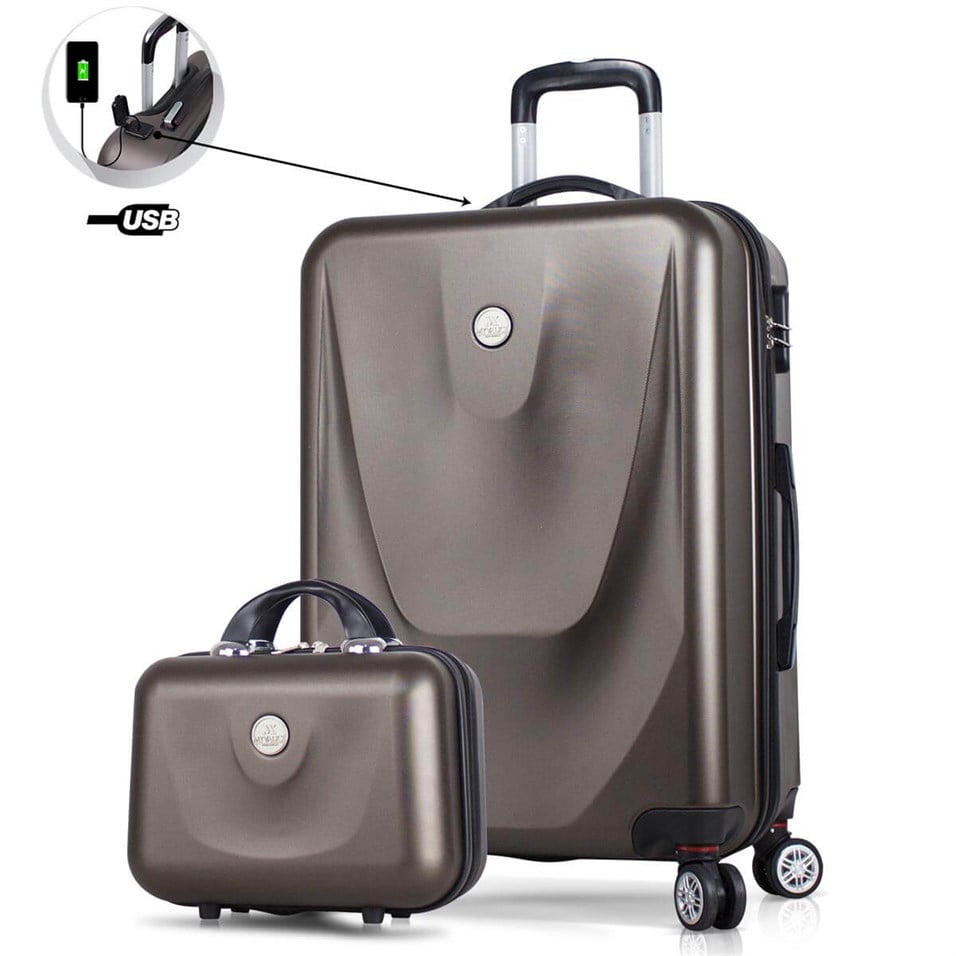 My Valice Smart Bag Energy Usb Şarj Girişli 2'li Valiz Seti (Orta ve Makyaj) Vizon