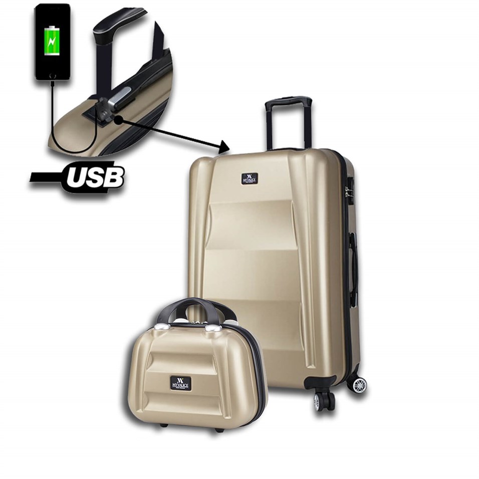 My Valice Smart Bag Exclusive Usb Şarj Girişli 2'li Valiz Seti (Orta ve Makyaj) Gold