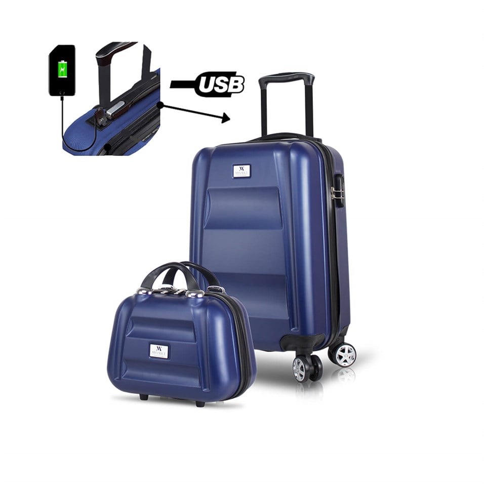 My Valice Smart Bag Exclusive Usb Şarj Girişli 2'li Valiz Seti (Orta ve Makyaj) Lacivert