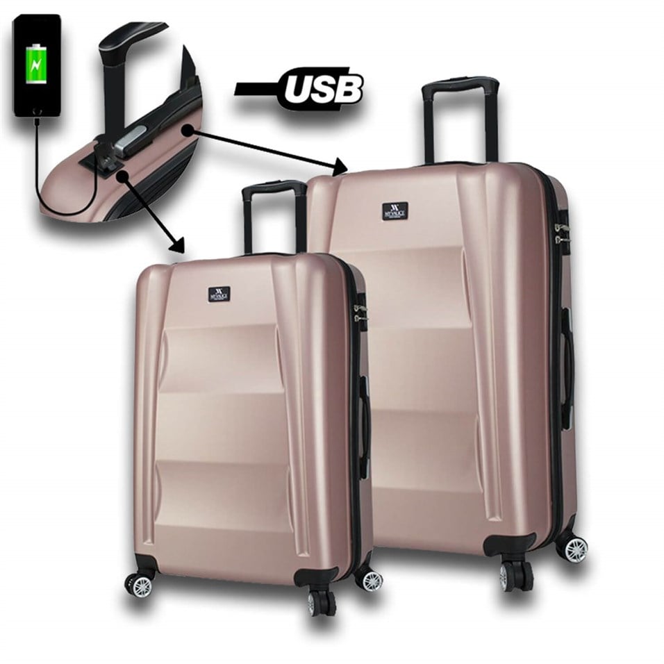 My Valice Smart Bag Exclusive Usb Şarj Girişli 2'li Valiz Seti (Büyük ve Orta) Rose