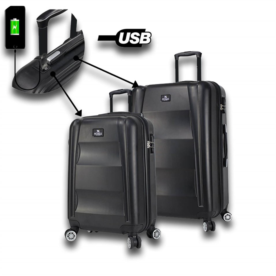My Valice Smart Bag Exclusive Usb Şarj Girişli 2'li Valiz Seti (Kabin ve Orta) Siyah