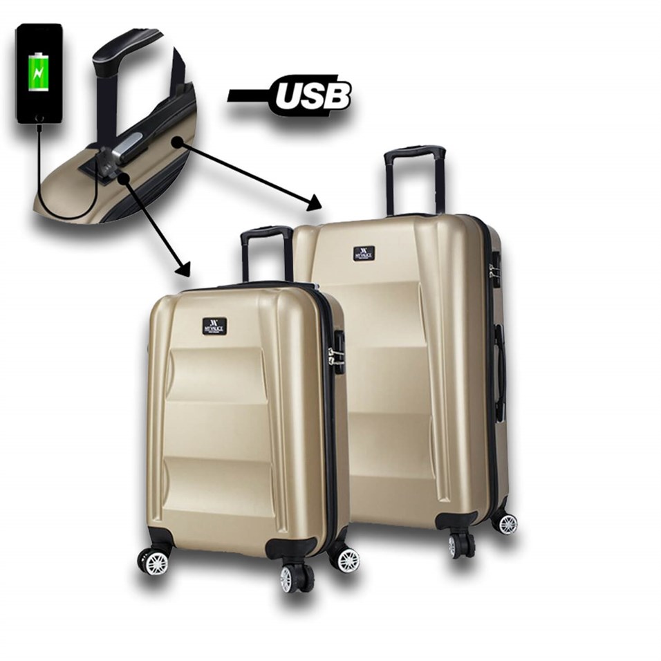My Valice Smart Bag Exclusive Usb Şarj Girişli 2'li Valiz Seti (Kabin ve Orta) Gold