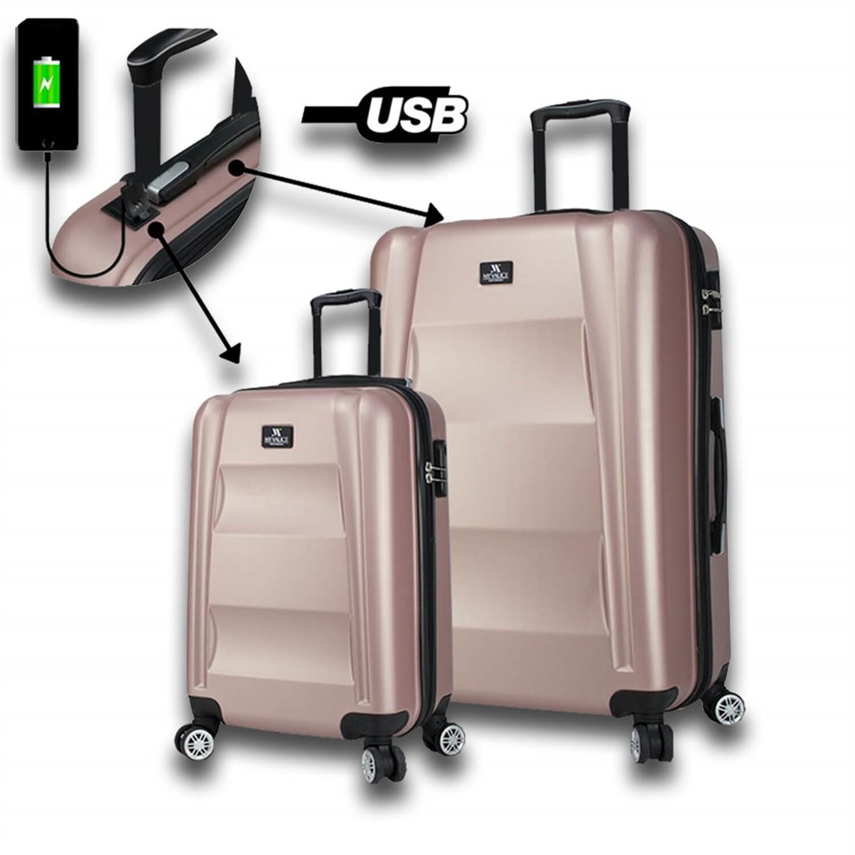 My Valice Smart Bag Exclusive Usb Şarj Girişli 2'li Valiz Seti (Kabin ve Büyük) Rose