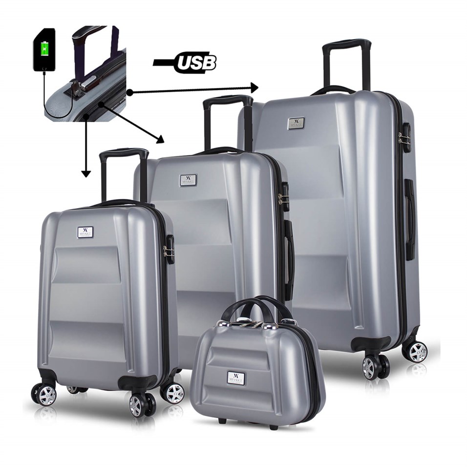 My Valice Smart Bag Exclusive Suitcase With USB Charging Port Set of 4 (Travel Set) Grey