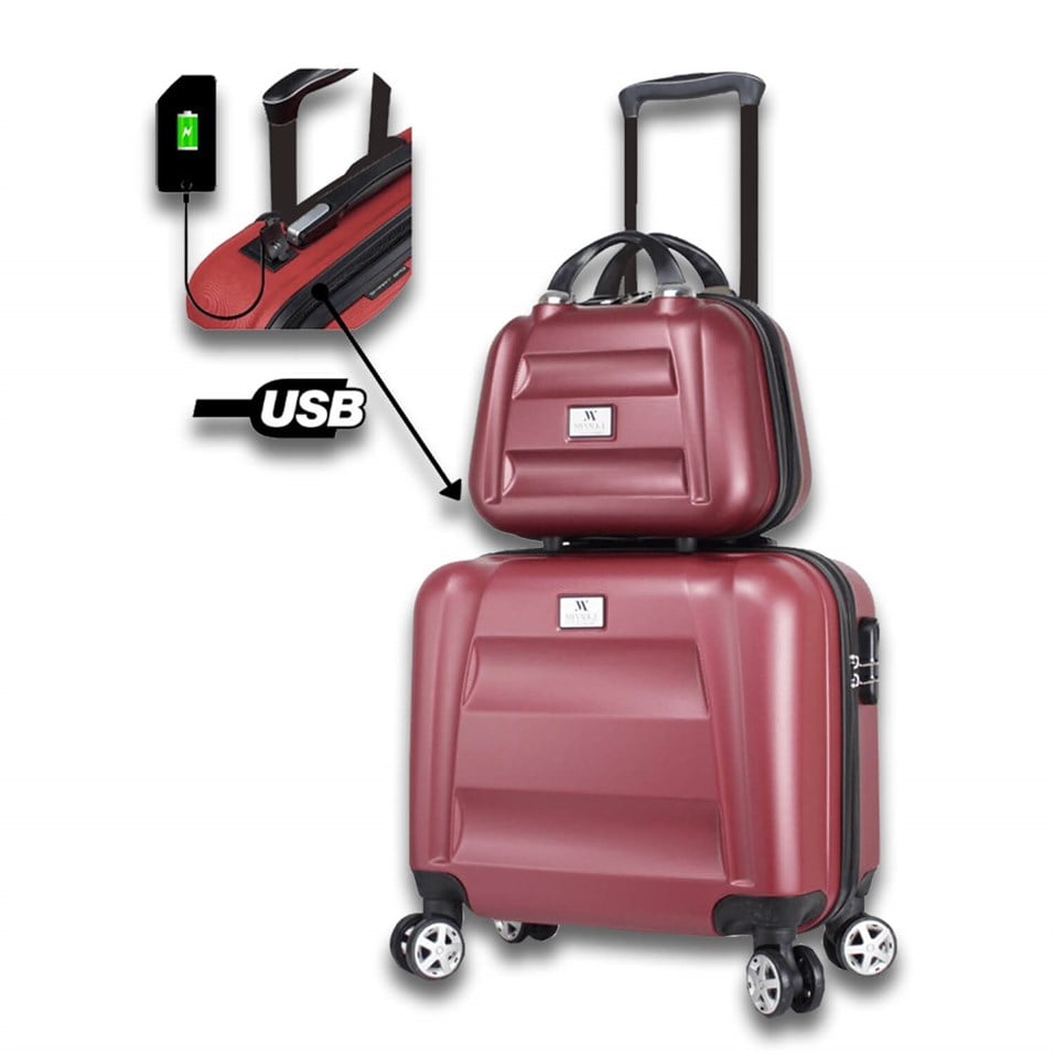 My Valice Smart Bag Exclusive Usb Şarj Girişli 2'li Valiz Seti (Pilot ve Makyaj) Bordo