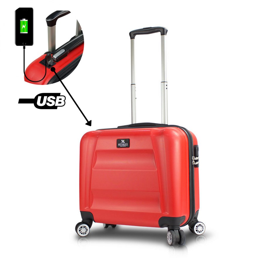 My Valice Smart Bag Exclusive Usb Şarj Girişli Hostes Pilot Boy Valiz Kırmızı