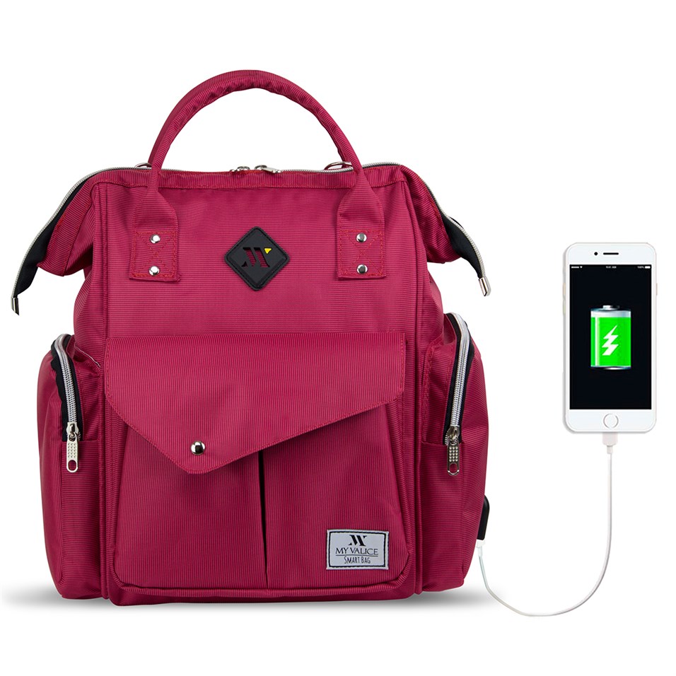My Valice Smart Bag Happy Mom Usb'li Anne Bebek Bakım ve Sırt Çantası Pembe