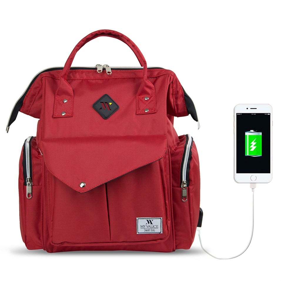My Valice Smart Bag Happy Mom Usb'li Anne Bebek Bakım ve Sırt Çantası Kırmızı