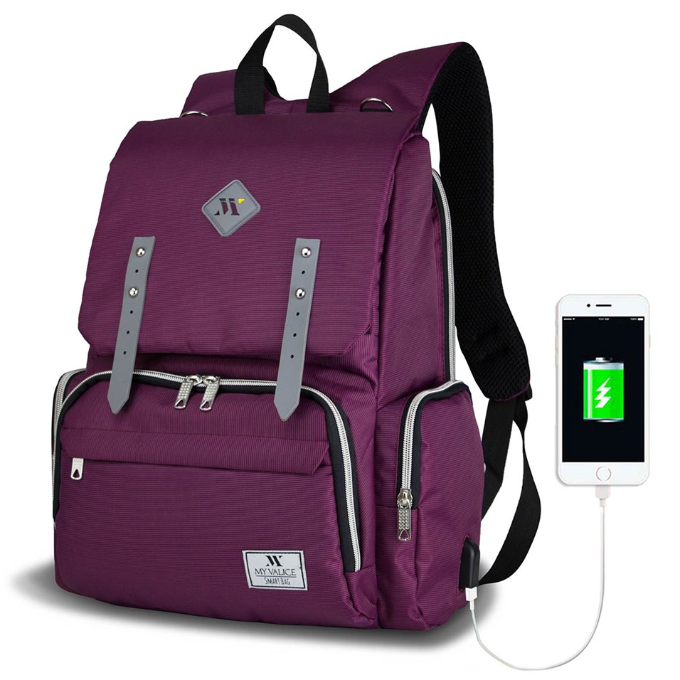 My Valice Smart Bag Mother Star Usb'li Anne Bebek Bakım ve Sırt Çantası Mor