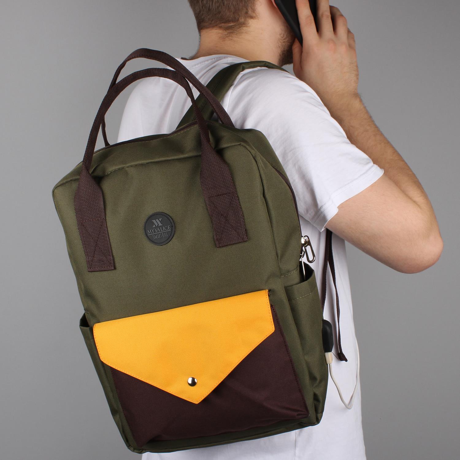 My Valice Smart Bag Post Usb Şarj Girişli Laptop Bölmeli Notebook Sırt Çantası Haki