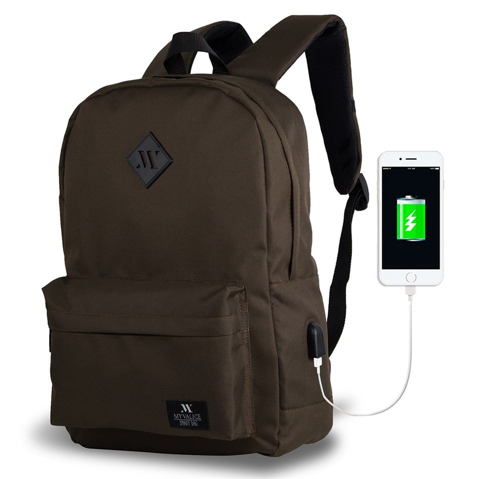 My Valice Smart Bag SPECTA Usb Şarj Girişli Akıllı Sırt Çantası Kahve