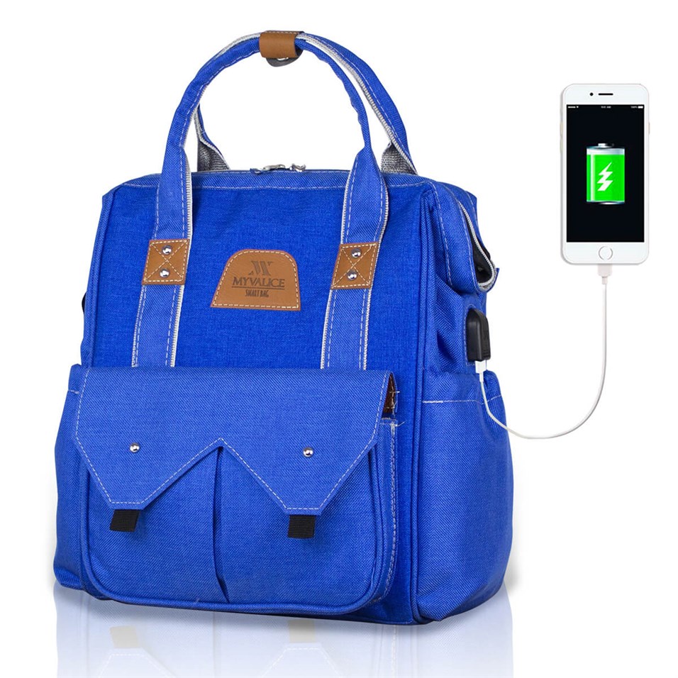 My Valice Smart Bag Sweet Usb'li Anne Bebek Bakım ve Sırt Çantası Saks Mavi