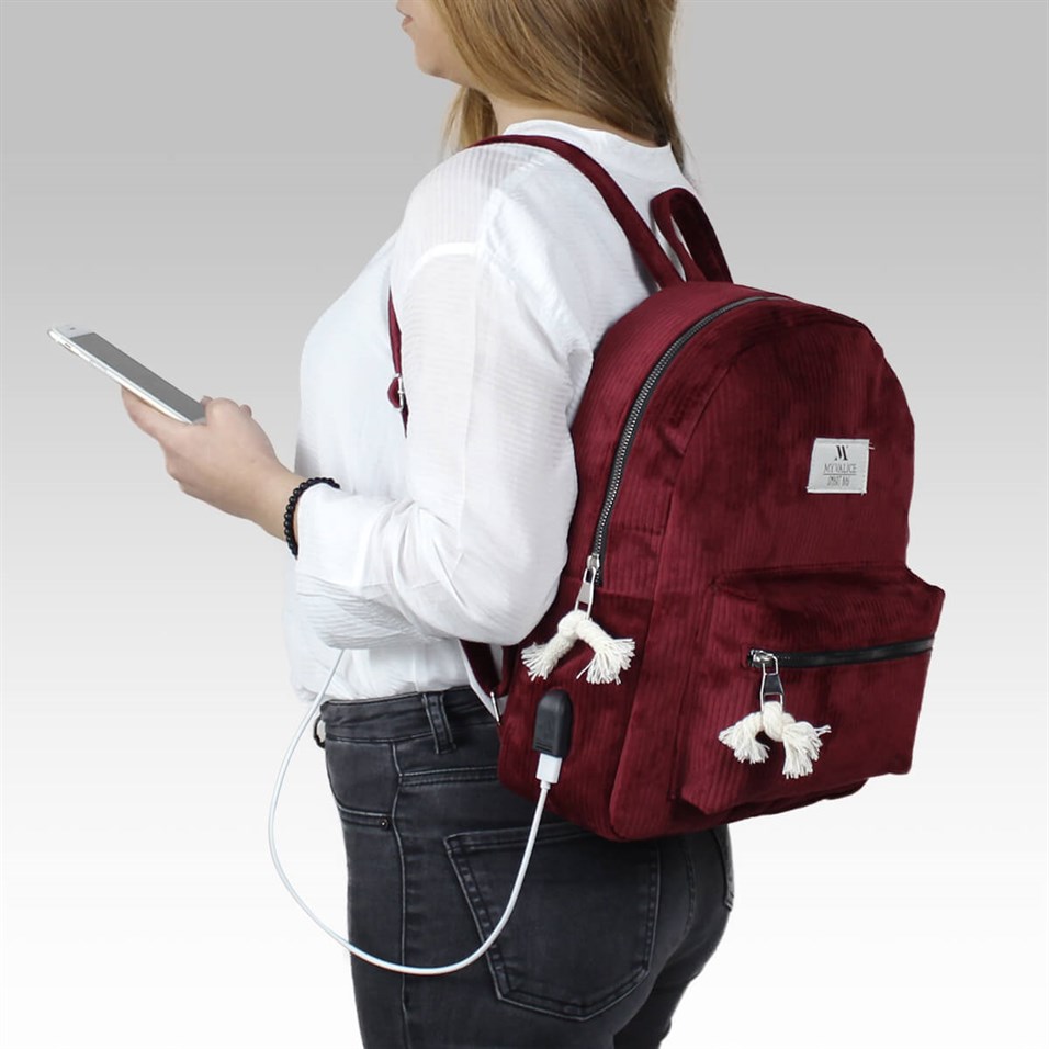 My Valice Smart Bag Usb Şarj Girişli Sırt Çantası 1201 Bordo