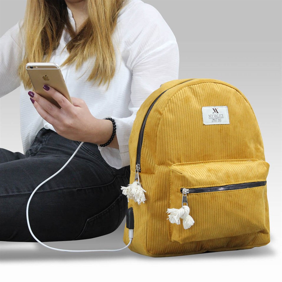 My Valice Smart Bag Usb Şarj Girişli Sırt Çantası 1201 Hardal