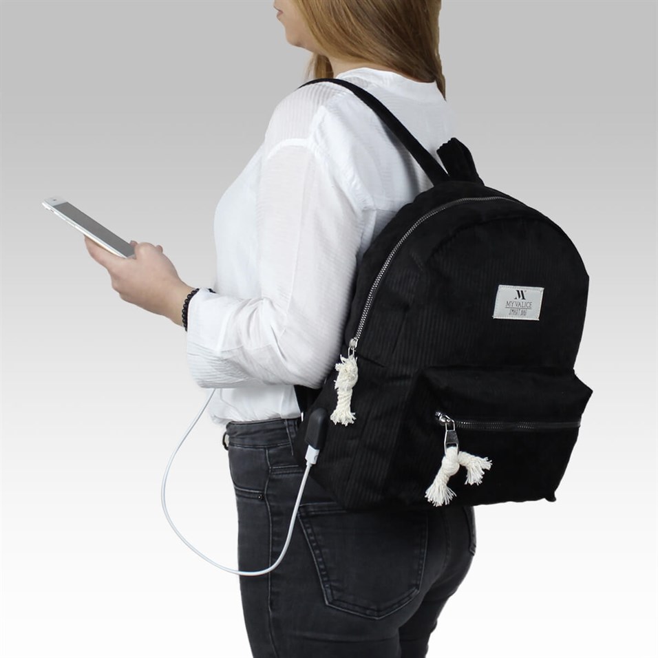 My Valice Smart Bag Usb Şarj Girişli Kadife Sırt Çantası 1201 Siyah | My  Valice