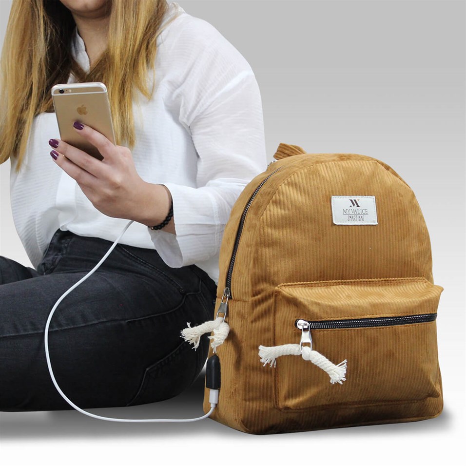 My Valice Smart Bag Usb Şarj Girişli Sırt Çantası 1201 Taba